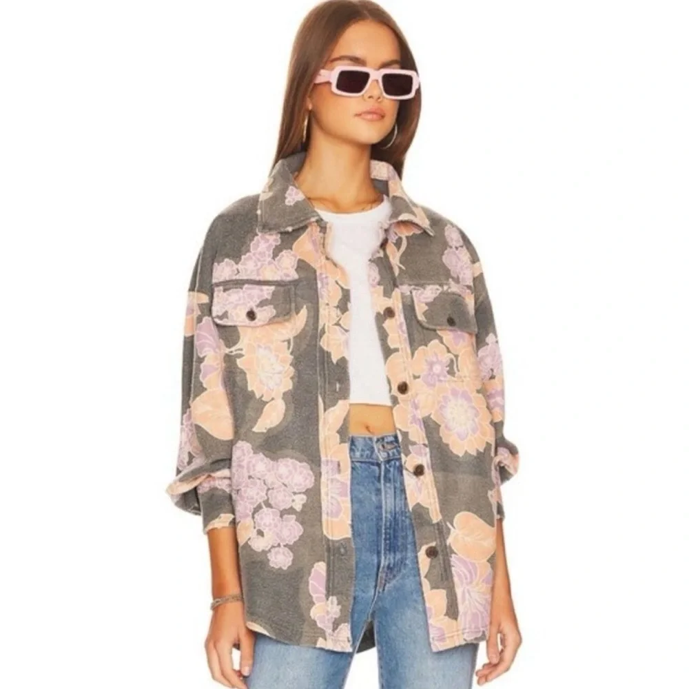 Free People Printed Floral Ruby Shacket/Jacket in Charcoal Small NWT - Picture 2 of 12